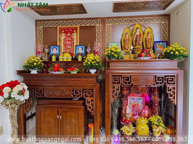 bàn thờ Phật kết hợp gia tiên